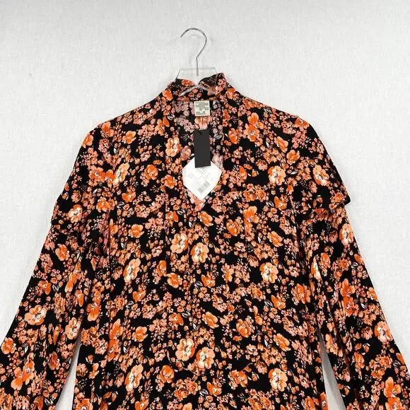 BAUM UND PFERDGARTEN Ani Tie Neck Midi Dress Womens 34 XS Navy Orange NWT